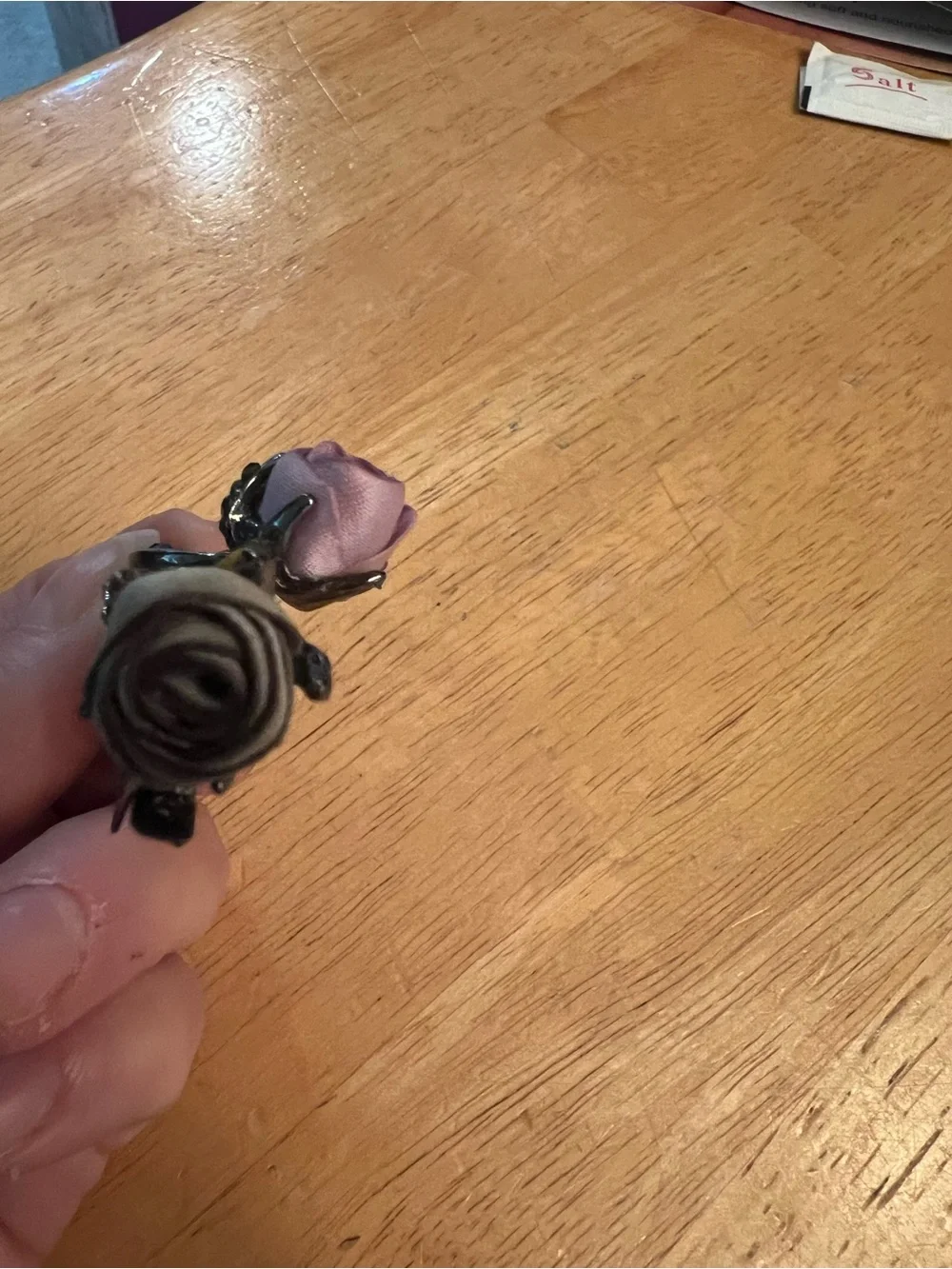 Vintage Gunmetal Rose Floral Hair Barrette with Dusty Pink Roses